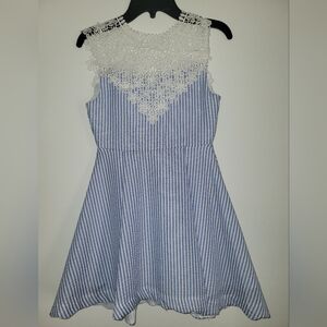 Rare Editions Blue and White Sleeveless Sundress with Crew Neck